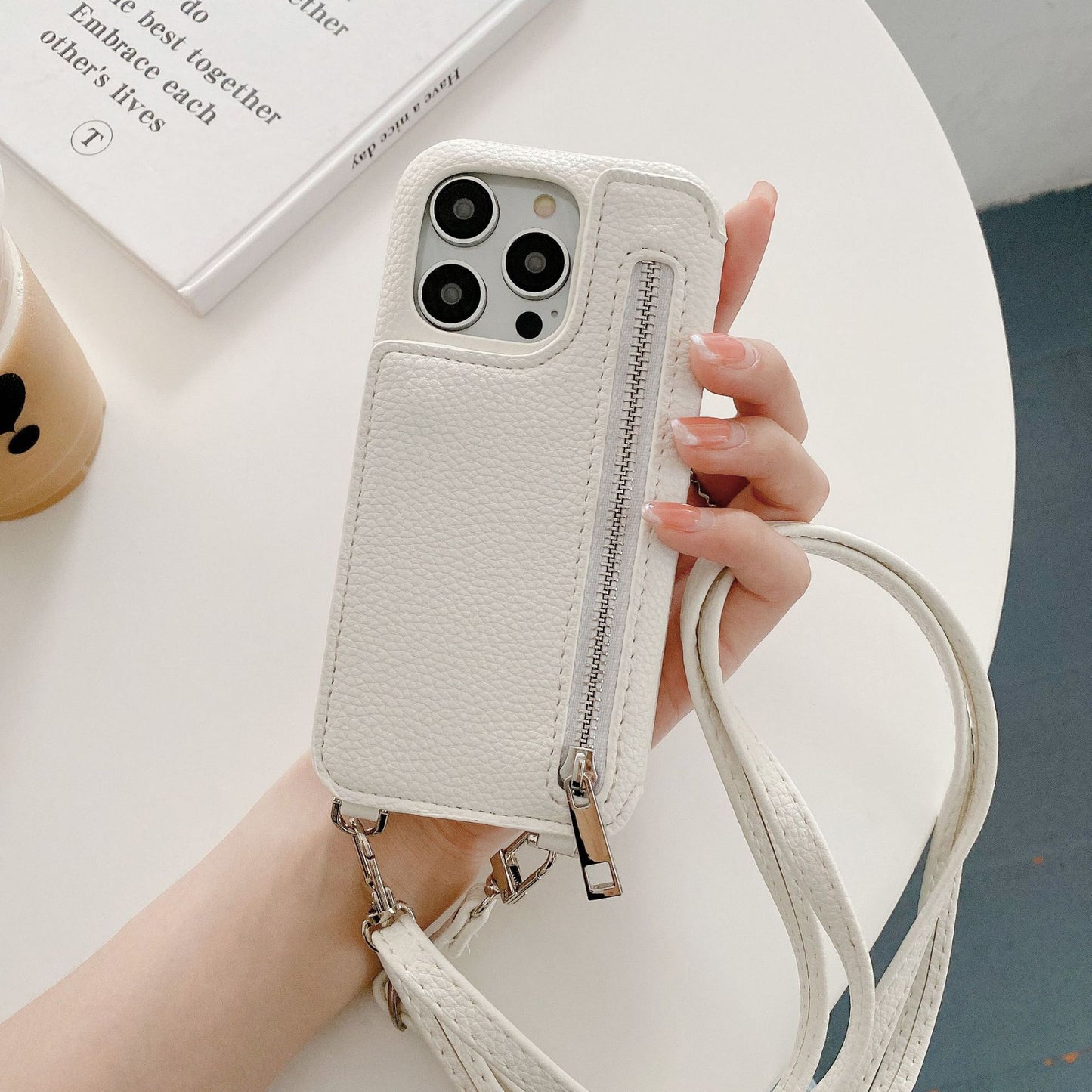 Phone Case Lychee Pattern Card-inserting Beauty Mirror Crossbody
