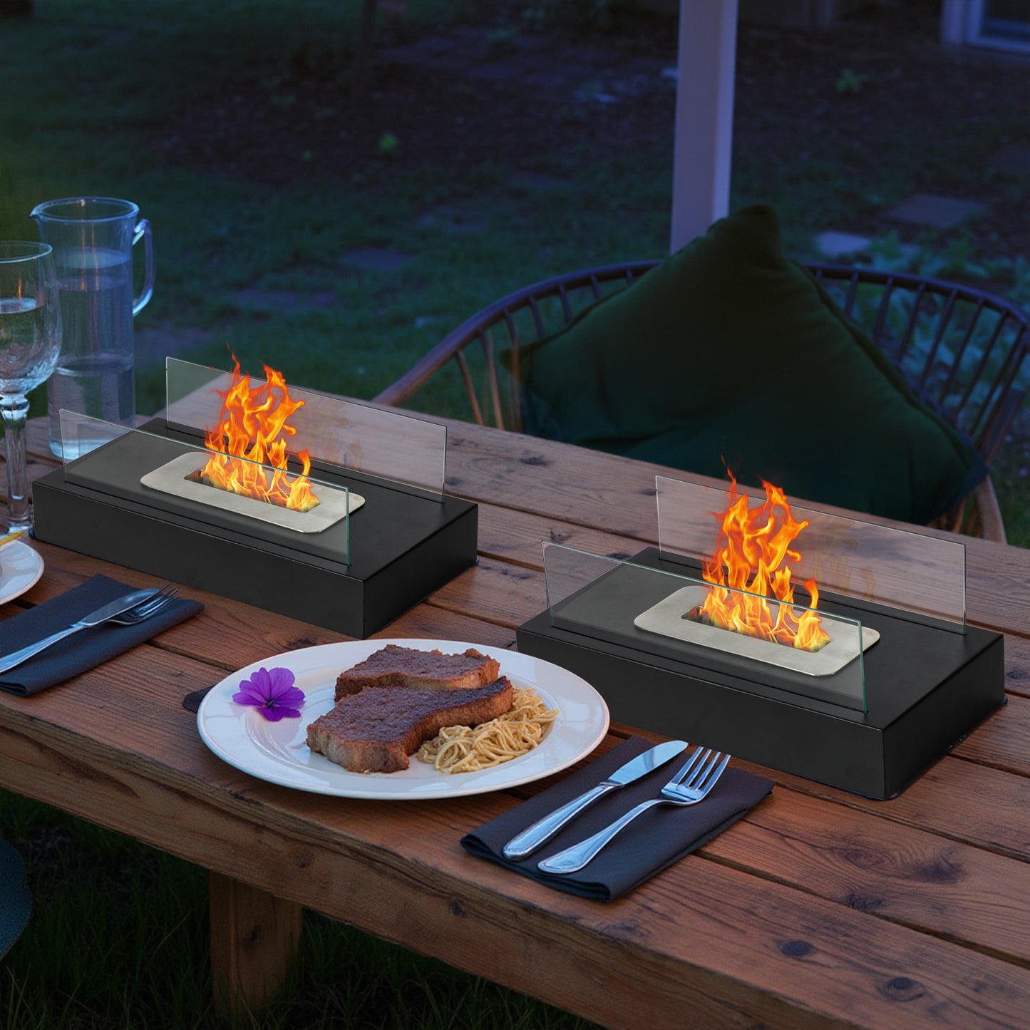 2Pack Smokeless Fire Pits With Windshield   Rectangular Outdoor Firepit With Telescoping Roasting Forks & Fire Tamer Iron Body  Stainless Steel Burn Chamber  Black