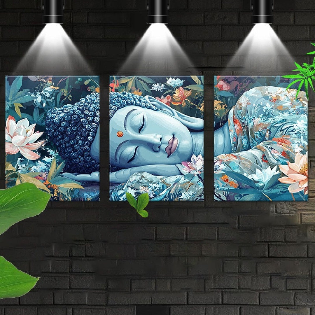 Mentally Compassionate Buddha 3pcs Framed Canvas Wall Art Set - Ready To Hang, Perfect For Living Room, Bedroom, Or Office Decor